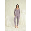 MARSiLYAN-  Yakası Kolu ve Omzu Dantelli Boydan Düğmeli Pijama Takımı