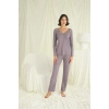 MARSiLYAN-  Yakası Kolu ve Omzu Dantelli Boydan Düğmeli Pijama Takımı