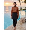 MARSiLYAN-  Zebra Desenli Fermuarlı Tam Kapalı 3 Parça Spor Likralı Siyah Tesettür Mayo Takımı