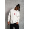 Maske Baskılı Kapüşonlu Sweat - Beyaz