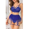 Mavi Bel Tüllü Kadın Seksi Fantezi Jartiyer Takım 2121