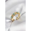 Mavi Taşlı Gold Renk Vintage Kadın Yüzük - TJ-BYK4141