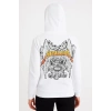 Metallica İki İplik Kapüşonlu Ön ve Arka Baskılı hoodie - Beyaz -
