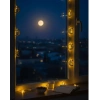 Minareli Hilal Led Işık Gold Metal Gövdeli Pilli Ramazan Dekoru