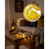 Minareli Hilal Led Işık Gold Metal Gövdeli Pilli Ramazan Dekoru