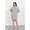 MİRAY- Büyük Beden Penye Düğmeli Gri Tunik Gecelik