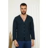 MİRAY- Erkek %100 Pamuk Önden Düğmeli Cepli Uzun Kollu Pijama Takımı Lacivert