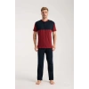 MİRAY- Erkek Bordo Düğmeli Yaka Kısa Kol Pijama Takımı