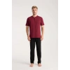 MİRAY- Erkek Bordo Düğmeli Yaka Kısa Kol Pijama Takımı