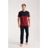 MİRAY- Erkek Bordo Düğmeli Yaka Kısa Kol Pijama Takımı