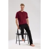MİRAY- Erkek Bordo Düğmeli Yaka Kısa Kol Pijama Takımı