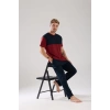 MİRAY- Erkek Bordo Düğmeli Yaka Kısa Kol Pijama Takımı