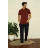 MİRAY- Erkek Bordo V Yaka 3lü Pijama Takım