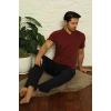 MİRAY- Erkek Bordo V Yaka 3lü Pijama Takım