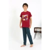MİRAY- Erkek Çocuk Kısa Kol Penye Pijama Takım Bordo