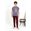 MİRAY- Erkek Çocuk Kısa Kol Penye Pijama Takım Mor