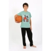 MİRAY- Erkek Çocuk Kısa Kol Penye Pijama Takım SuYeşili