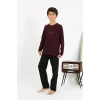 MİRAY- Erkek Çocuk Uzun Kol Penye Pijama Takım Bordo