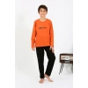 MİRAY- Erkek Çocuk Uzun Kol Penye Pijama Takım Turuncu