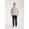 MİRAY- Erkek Gri Düğmeli Yaka Kısa Kol Pijama Takımı