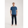 MİRAY- Erkek İndigo Düğmeli Yaka Kısa Kol Pijama Takımı