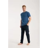 MİRAY- Erkek İndigo Düğmeli Yaka Kısa Kol Pijama Takımı