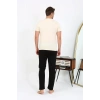 MİRAY- Erkek Kısa Kol Penye Pijama Takımı Krem