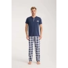 MİRAY- Erkek Lacivert Düğmeli Yaka Kısa Kol Pijama Takımı