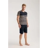 MİRAY- Erkek Lacivert Sıfır Yaka Kısa Kol Şortlu Pijama Takımı