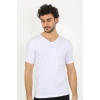 MİRAY- Erkek Likralı V Yaka Beyaz T-Shirt
