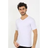 MİRAY- Erkek Likralı V Yaka Beyaz T-Shirt