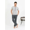 MİRAY- Erkek Pamuk Kısa Kol Pijama Takım Gri
