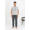 MİRAY- Erkek Pamuk Kısa Kol Pijama Takım Gri
