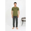 MİRAY- Erkek Pamuk Kısa Kol Pijama Takım Haki