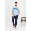 MİRAY- Erkek Pamuk Kısa Kol Pijama Takım Mavi