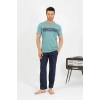 MİRAY- Erkek Pamuk Kısa Kol Pijama Takım SuYeşili