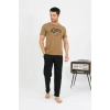 MİRAY- Erkek Pamuk Kısa Kol Pijama Takım Vizon