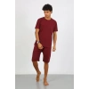 MİRAY- Erkek Pamuk Lakost Alt Üst Kaprili Pijama Takım Bordo