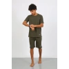 MİRAY- Erkek Pamuk Lakost Alt Üst Kaprili Pijama Takım Haki