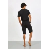 MİRAY- Erkek Pamuk Lakost Alt Üst Kaprili Pijama Takım Siyah