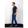 MİRAY- Erkek Penye 3lü Lacivert V Yaka Pijama Takımı