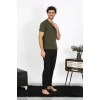 MİRAY- Erkek Penye Haki 3lü Pijama Takımı