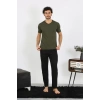 MİRAY- Erkek Penye Haki 3lü Pijama Takımı