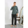 MİRAY- Erkek Penye Uzun Kol Pijama Takımı Haki