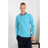 MİRAY- Erkek Penye Uzun Kol Pijama Takımı Turkuaz