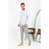 MİRAY- Erkek Polo Yaka Uzun Kol Penye Pijama Takımı Gri
