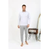 MİRAY- Erkek Polo Yaka Uzun Kol Penye Pijama Takımı Gri