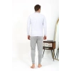 MİRAY- Erkek Polo Yaka Uzun Kol Penye Pijama Takımı Gri