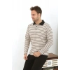 MİRAY- Erkek Polo Yaka Uzun Kol Penye Pijama Takımı Krem