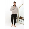 MİRAY- Erkek Polo Yaka Uzun Kol Penye Pijama Takımı Krem